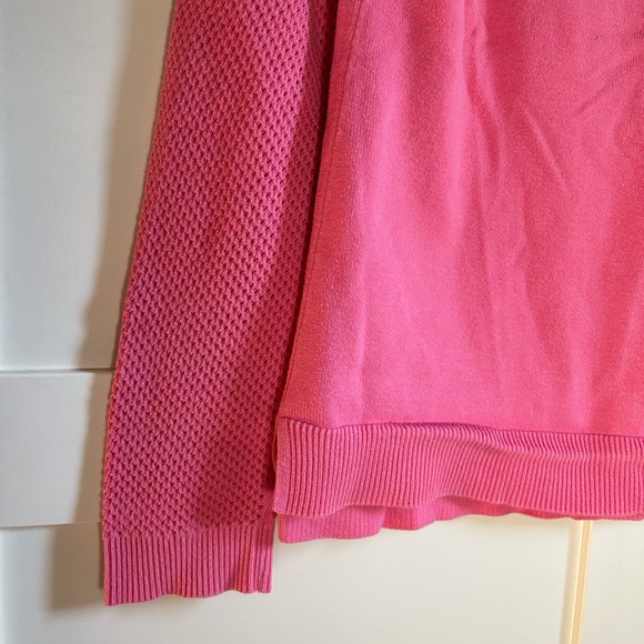 L-RL Lauren Active bubblegum pink, lattice-knit sleeve, pullover sweater, small - Picture 7 of 9